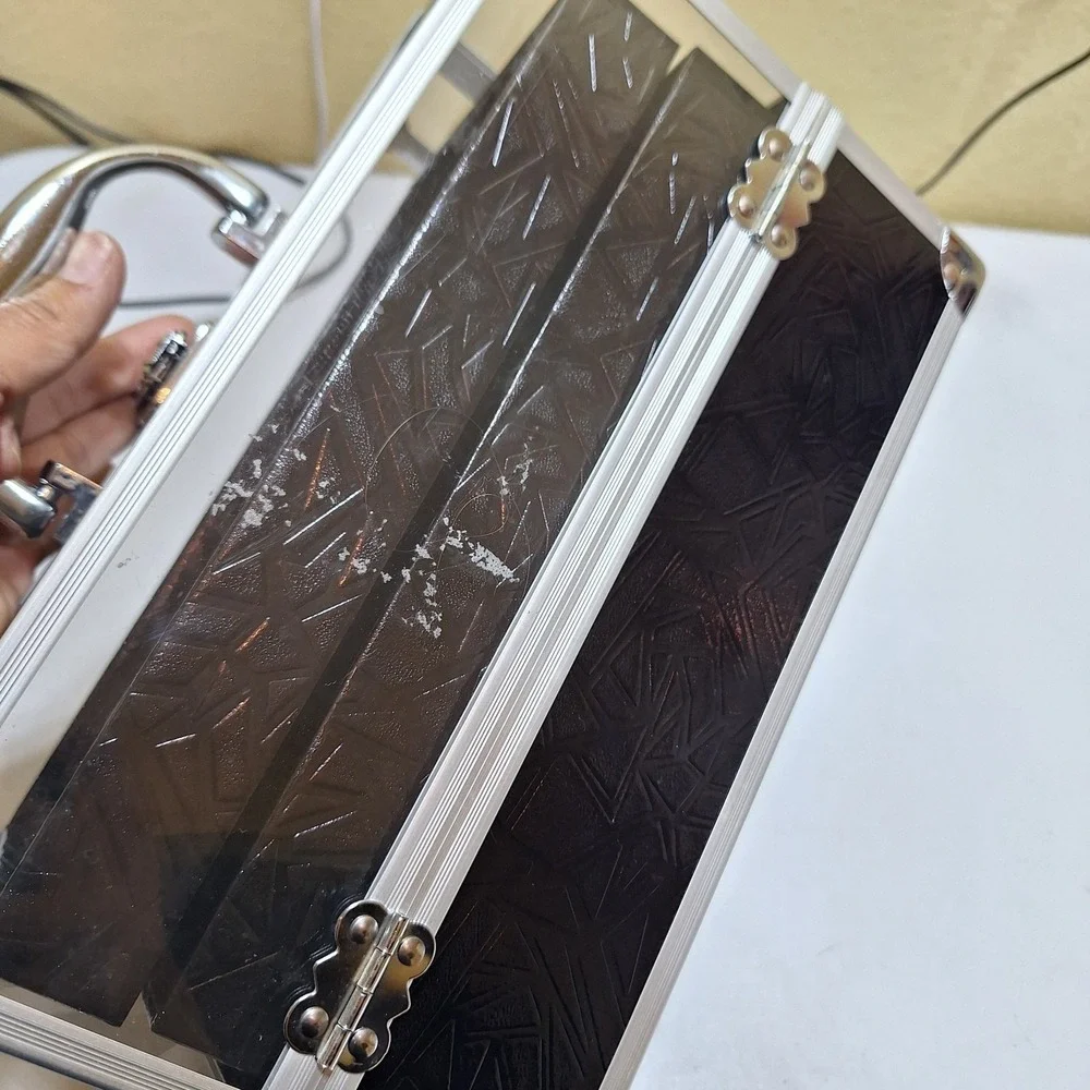 Vintage Clear Acrylic Makeup Train Case Cosmetic Organizer Jewelry Storage Box